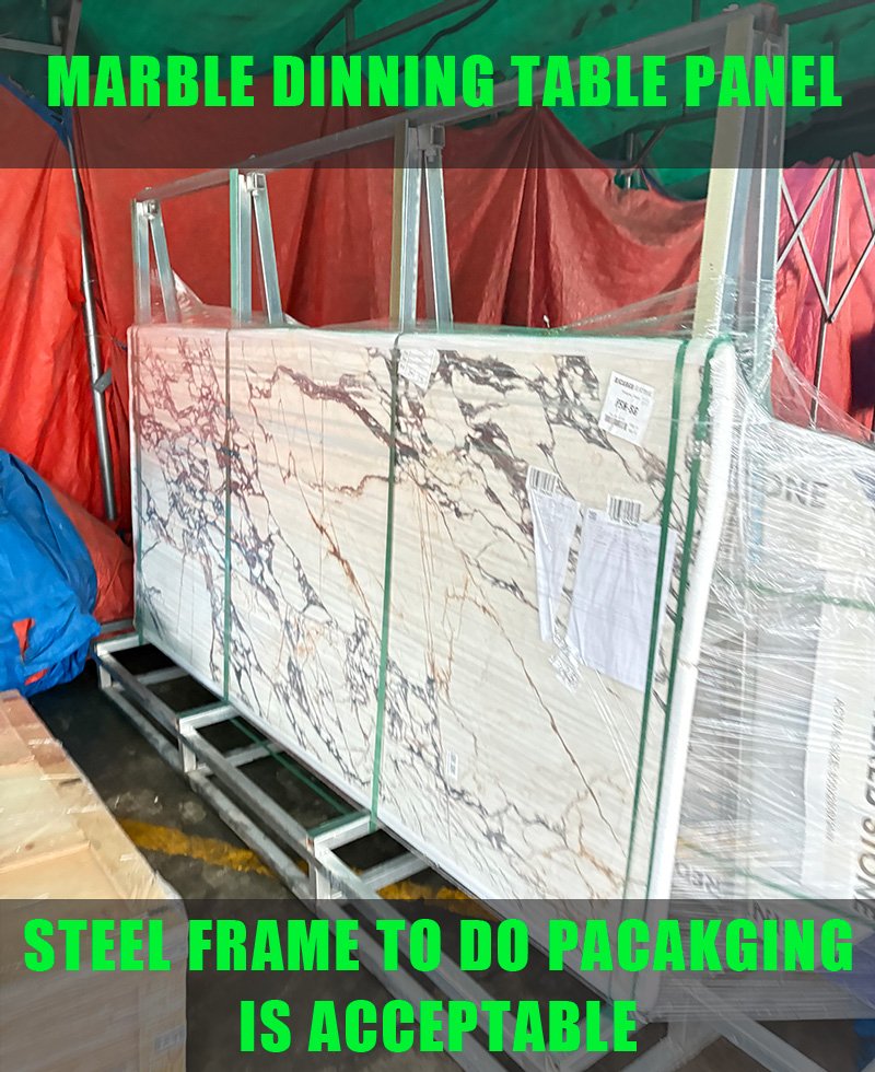 marble dinning table panel steel frame packaging