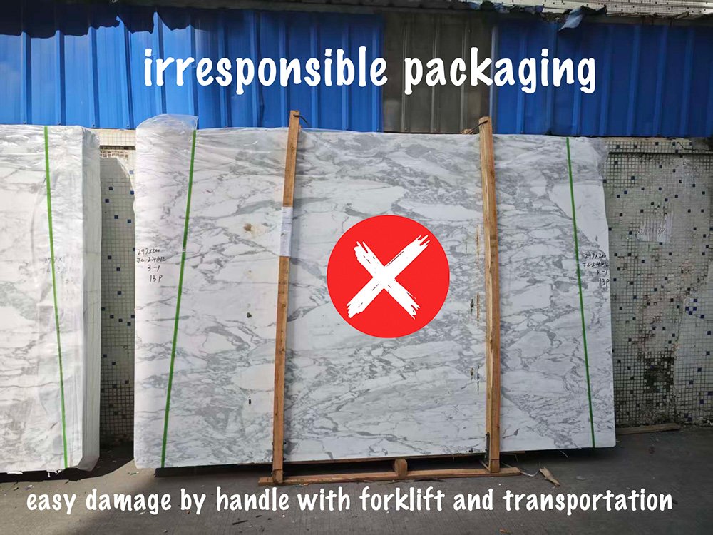 irresponsible packaging for marble panel, no good for transportation